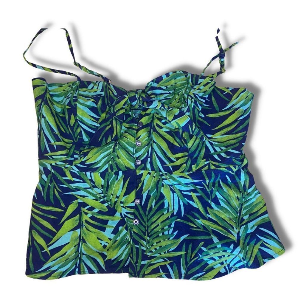 Sofia Jeans Womens Tank Top Peplum Button Down Stretch Printed Blue Size Large